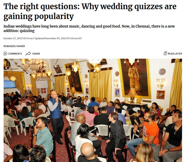 Metroplus covering X Quiz It as a part of article on the wedding quizzing boom