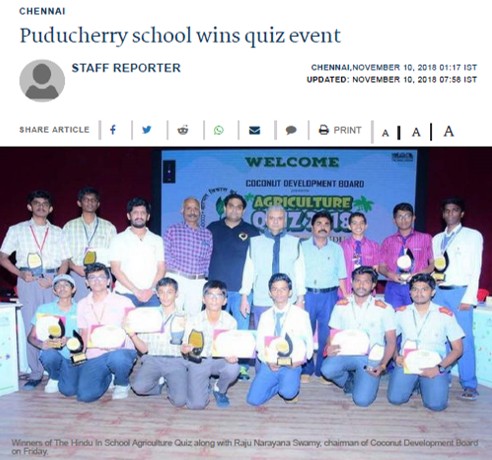 The Hindu covering our quiz conducted for Coconut Development Board