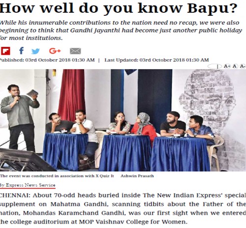 The New Indian Express covering our Gandhi Quotient quiz